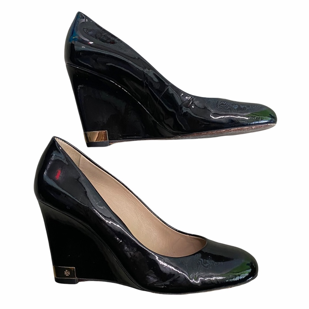Tory Burch black patent leather wedges size 6.5